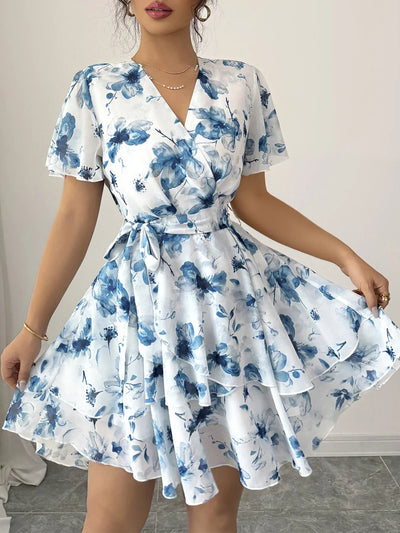 Printed Surplice Layered Mini Dress - Your Second Look