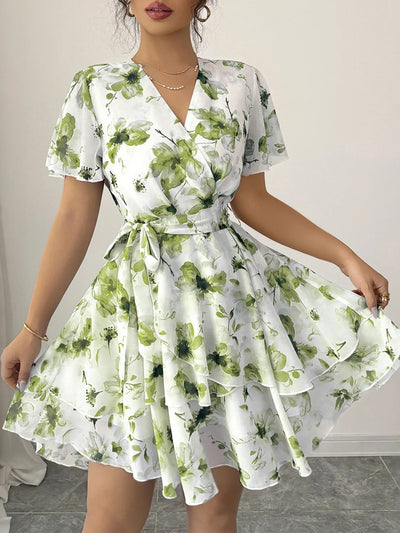 Printed Surplice Layered Mini Dress - Your Second Look