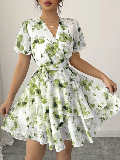 Printed Surplice Layered Mini Dress - Your Second Look