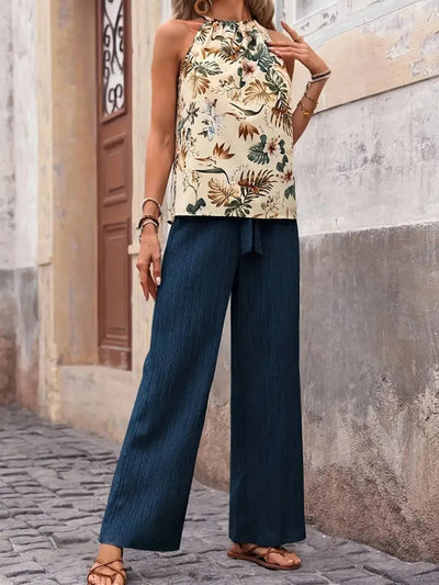 Printed Tank Top and Wide Leg Pants Set - Your Second Look