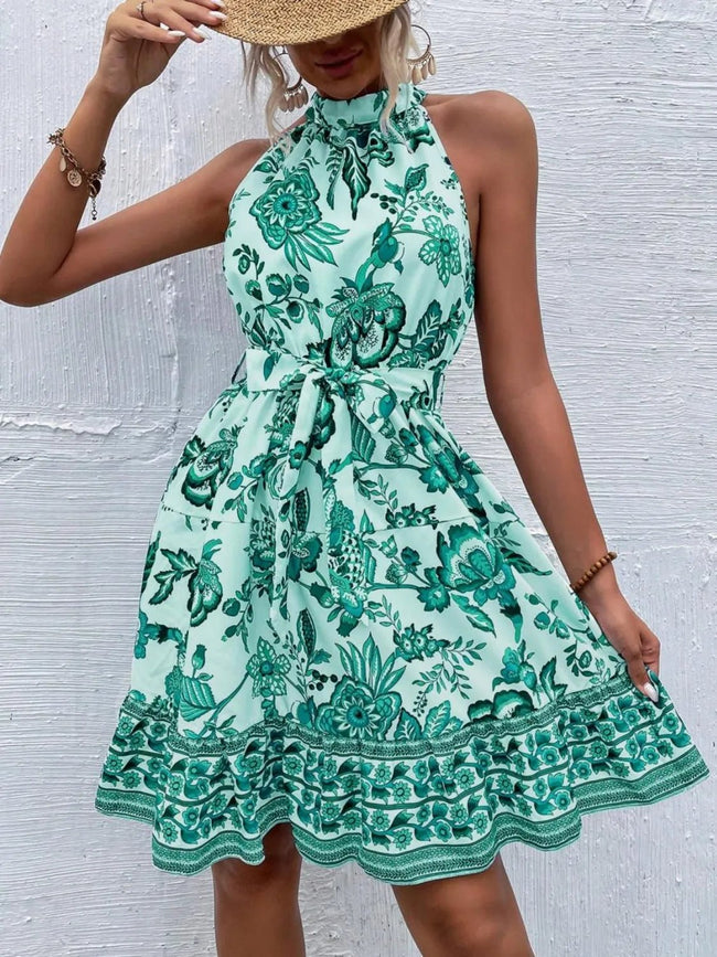 Printed Tie Waist Mini Dress - Your Second Look
