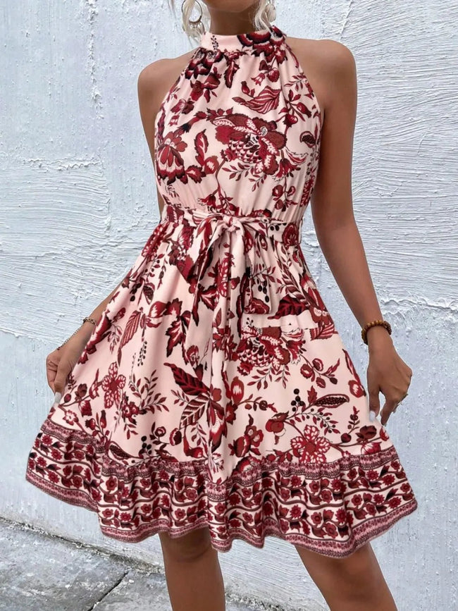 Printed Tie Waist Mini Dress - Your Second Look