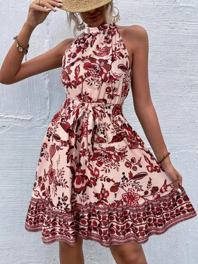 Printed Tie Waist Mini Dress - Your Second Look