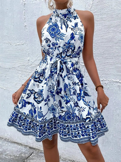 Printed Tie Waist Mini Dress - Your Second Look