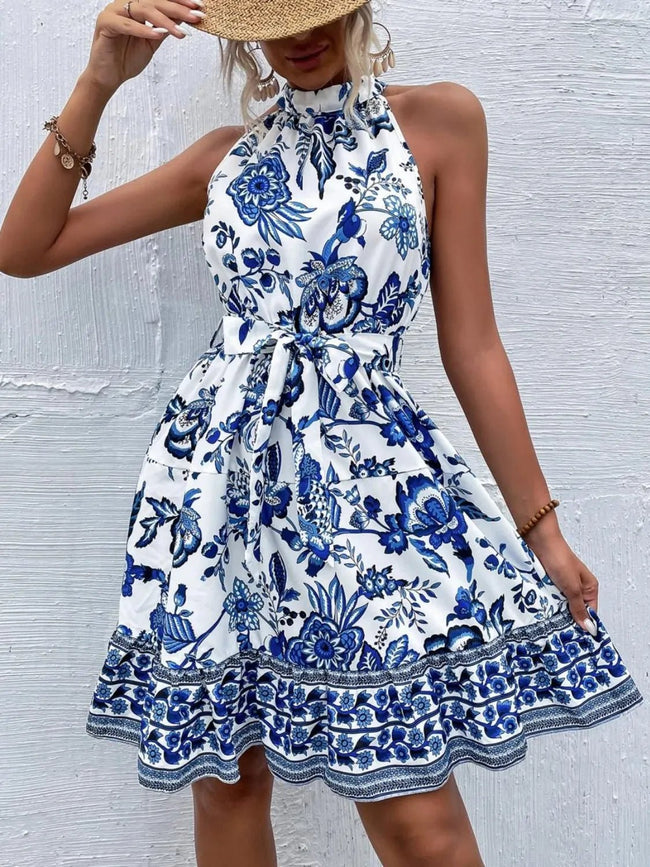 Printed Tie Waist Mini Dress - Your Second Look