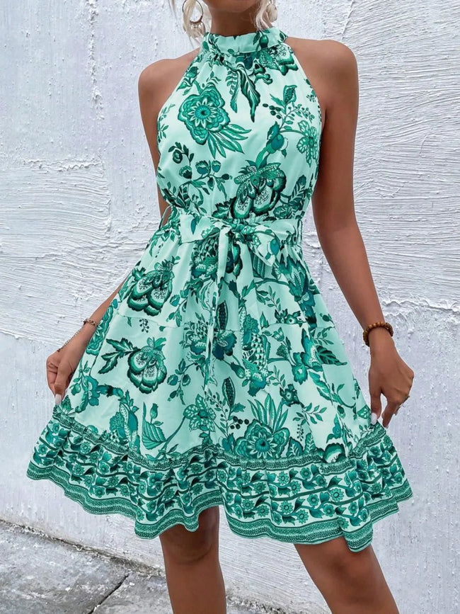 Printed Tie Waist Mini Dress - Your Second Look
