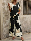 Printed V - Neck Top and Pants Set - Your Second Look
