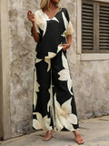 Printed V - Neck Top and Pants Set - Your Second Look