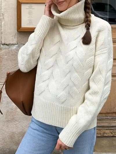 Ribbed Hem Turtleneck Long Sleeve Sweater - Your Second Look