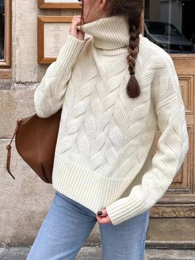 Ribbed Hem Turtleneck Long Sleeve Sweater - Your Second Look