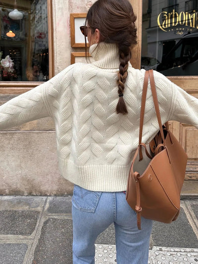 Ribbed Hem Turtleneck Long Sleeve Sweater - Your Second Look