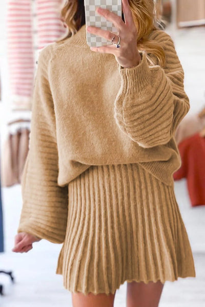 Ribbed Knit Long Sleeve Top and Skirt Sweater Set - Your Second Look