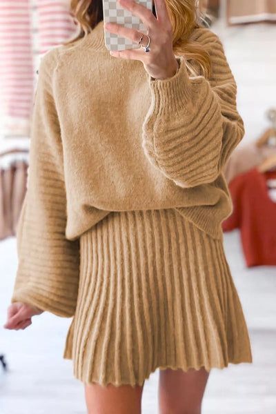 Ribbed Knit Long Sleeve Top and Skirt Sweater Set - Your Second Look