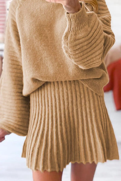 Ribbed Knit Long Sleeve Top and Skirt Sweater Set - Your Second Look