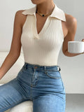Ribbed Knit Polo Collar Tank Top - Your Second Look