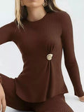 Ribbed Knit Round Neck Top and Pants Sweater Set - Your Second Look