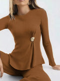 Ribbed Knit Round Neck Top and Pants Sweater Set - Your Second Look