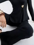 Ribbed Knit Round Neck Top and Pants Sweater Set - Your Second Look