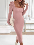 Ribbed Knit Square Neck Bodycon Sweater Dress - Your Second Look