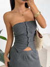 Ribbed Knit Strapless Crop Top and Pants Set - Your Second Look