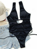 Ribbed Lace Up One - Piece Swimsuit - Your Second Look