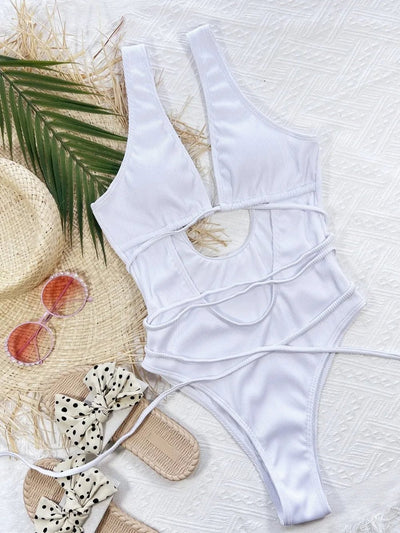 Ribbed Lace Up One - Piece Swimsuit - Your Second Look