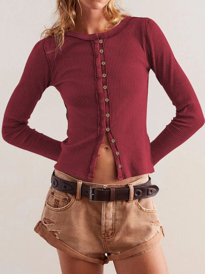 Ribbed Round Neck Long Sleeve Top - Your Second Look