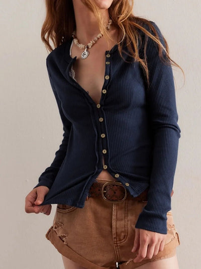 Ribbed Round Neck Long Sleeve Top - Your Second Look