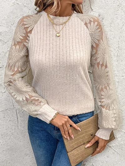 Ribbed Sheer Lace Sleeve Top - Your Second Look