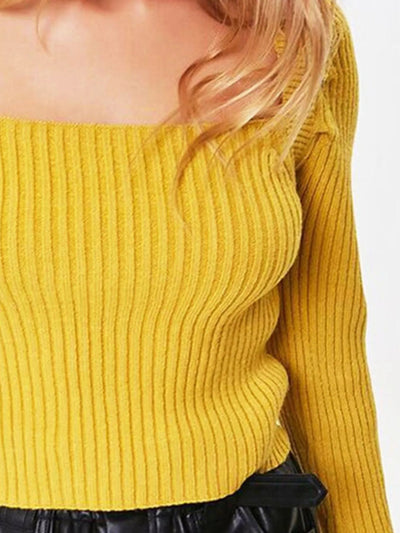 Ribbed Square Neck Long Sleeve Sweater - Your Second Look