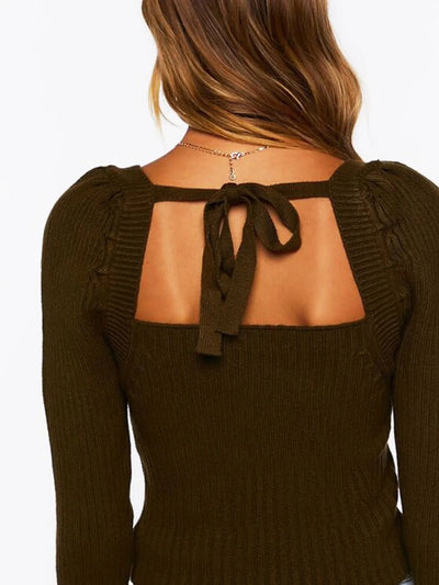 Ribbed Square Neck Long Sleeve Sweater - Your Second Look