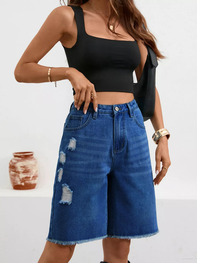 Ripped Frayed Hem Denim Shorts - Your Second Look