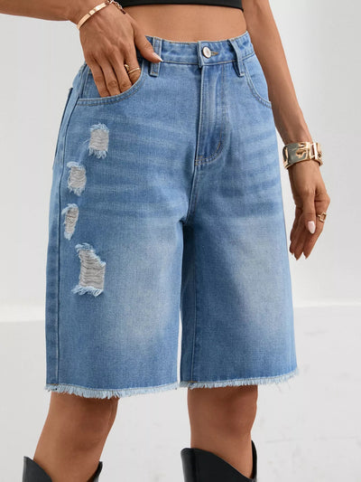Ripped Frayed Hem Denim Shorts - Your Second Look