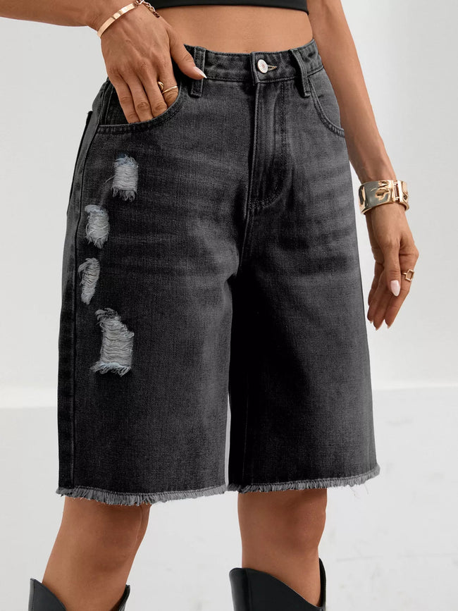 Ripped Frayed Hem Denim Shorts - Your Second Look