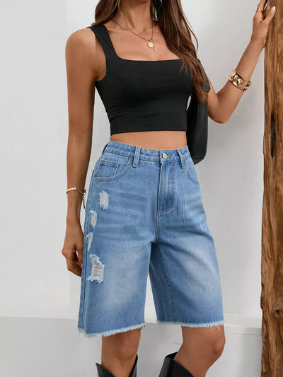 Ripped Frayed Hem Denim Shorts - Your Second Look