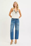 RISEN 4 Way Stretch Mid Rise Barrel Jeans with Patch Pocket Detail - Your Second Look
