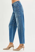 RISEN 4 Way Stretch Mid Rise Barrel Jeans with Patch Pocket Detail - Your Second Look