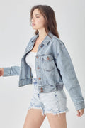 RISEN Full Size Button Down Cropped Denim Jacket - Your Second Look