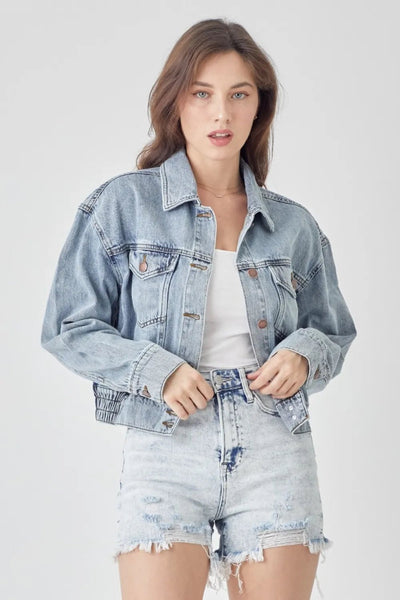 RISEN Full Size Button Down Cropped Denim Jacket - Your Second Look