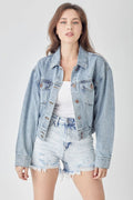 RISEN Full Size Button Down Cropped Denim Jacket - Your Second Look