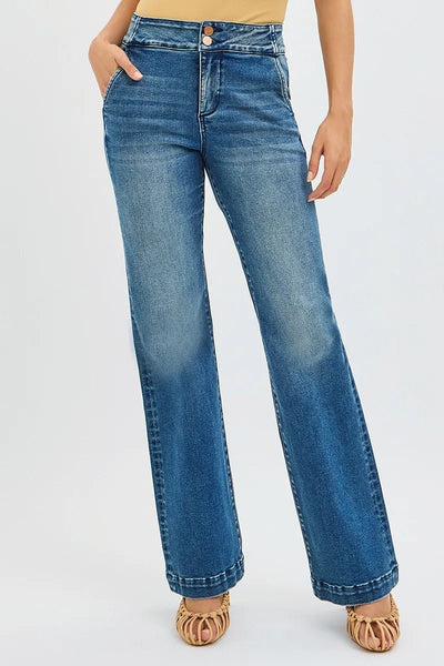 RISEN Full Size Tummy Control High Rise Bootcut Jeans with Double Button Waistband Plus Size - Your Second Look