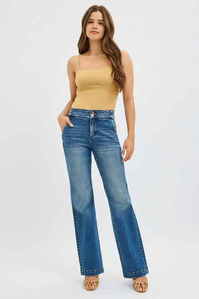 RISEN Full Size Tummy Control High Rise Bootcut Jeans with Double Button Waistband Plus Size - Your Second Look