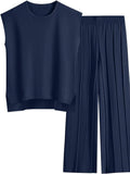 Round Neck Cap Sleeve Top and Pants Knit Set - Your Second Look