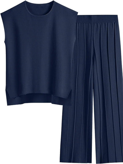 Round Neck Cap Sleeve Top and Pants Knit Set - Your Second Look