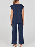 Round Neck Cap Sleeve Top and Pants Knit Set - Your Second Look