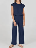 Round Neck Cap Sleeve Top and Pants Knit Set - Your Second Look