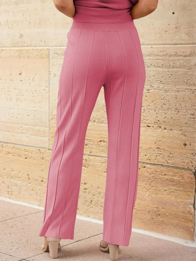 Round Neck Cap Sleeve Top and Pants Knit Set - Your Second Look