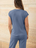 Round Neck Cap Sleeve Top and Pants Knit Set - Your Second Look