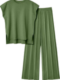 Round Neck Cap Sleeve Top and Pants Knit Set - Your Second Look
