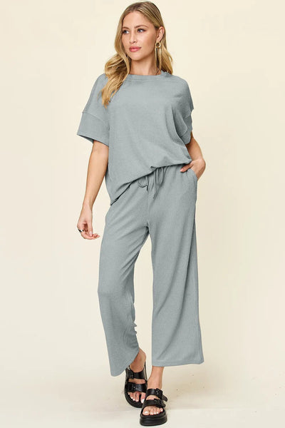 Round Neck Short Sleeve T-Shirt and Wide Leg Pants - Your Second Look